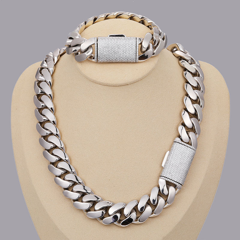 Buckle Cuban Link Chain Necklace and Bracelet