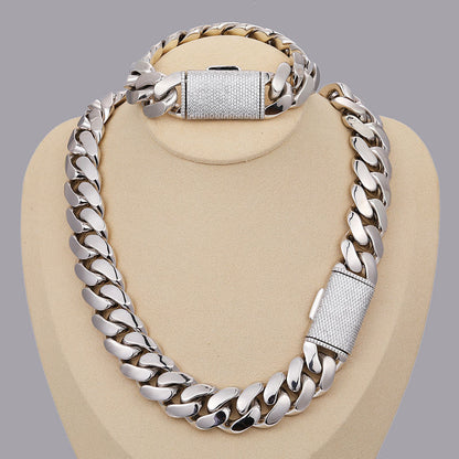 Buckle Cuban Link Chain Necklace and Bracelet