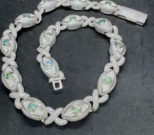 Evil Eye Cuban Iced out Chain Necklace/Bracelet