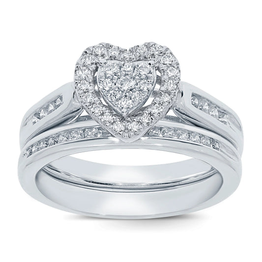 Engagement Wedding Heart Band Ring Set