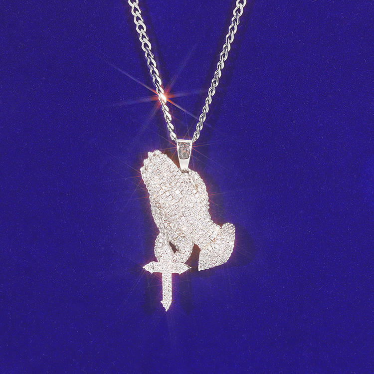 Iced out Praying Hand Pendant