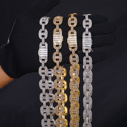 Baguette Iced out Cuban Chain Necklace and Bracelet