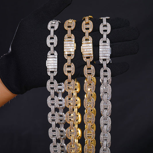 Baguette Iced out Cuban Chain Necklace and Bracelet