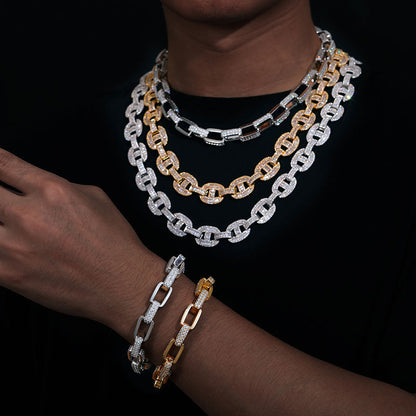 Baguette Iced out Cuban Chain Necklace and Bracelet