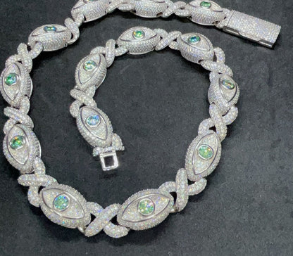 Evil Eye Cuban Iced out Chain Necklace/Bracelet