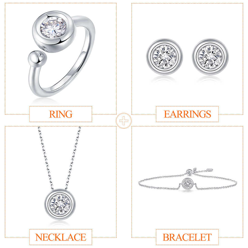 Round Bridal Wedding Engagement Jewelry Set