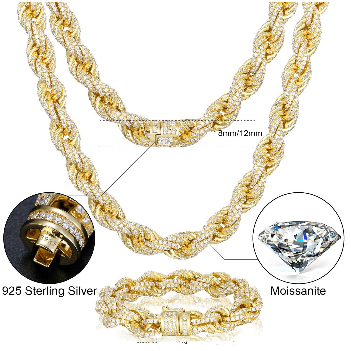 Iced Out Rope Chain Necklace/Bracelet