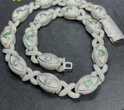 Evil Eye Cuban Iced out Chain Necklace/Bracelet