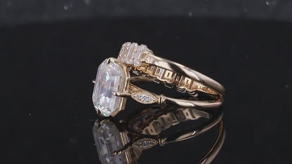 Emerald Cut Wedding Engagement Ring Set
