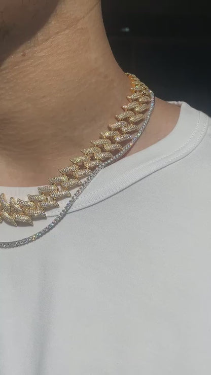 Iced Out Spiked Cuban Link Chain Necklace/Bracelet