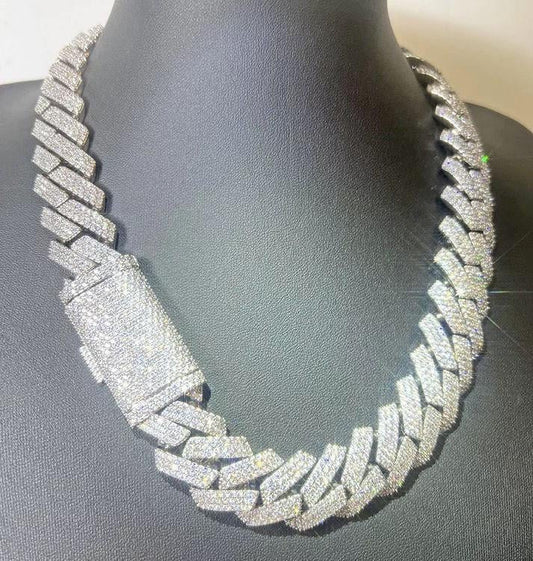 Real Moissanite Diamonds 15 MM Cuban link Chain s925 KingsJewelryMiami